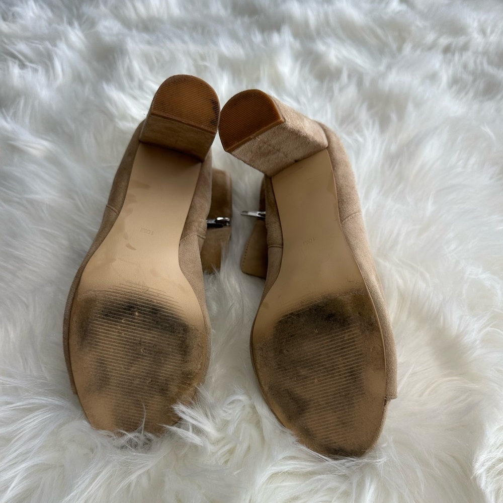 Steve Madden Manzzo Suede Block Heel Peep Toe Bootie in Sand Womens 10 EUC - Picture 8 of 13